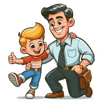 Вектор Счастливый отец играет со своим маленьким милым сыном мультфильм вектор